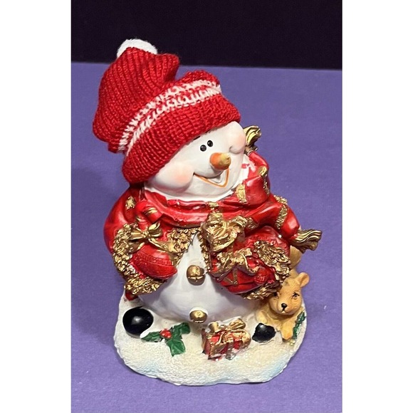 Vintage 5 3/4” Resin Snowman with Knit Toboggan Hat Christmas Winter Figurine - Picture 2 of 6